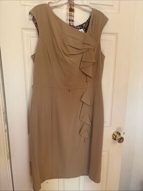 Studio I Taupe Ruffle-Front Midi Dress